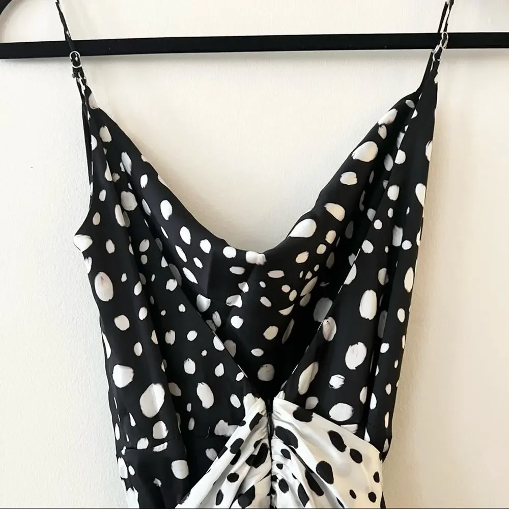 LPA Chelsi Black & White Printed Satin Jumpsuit